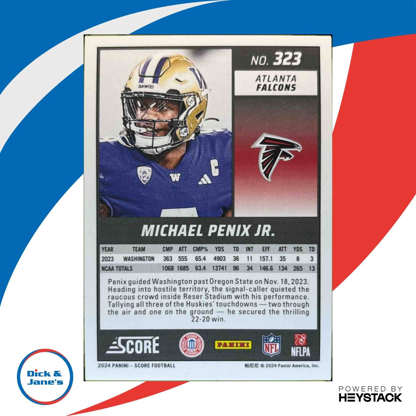 2024 Panini Score Michael Penix Jr. Ellipse 156/299 #323 RC Atlanta Falcons - Sports Cards