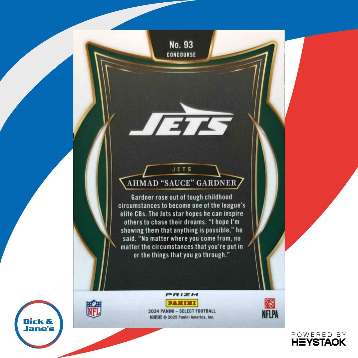 2024 Panini Select Ahmad ’Sauce’ Gardner Silver Prizm #93 New York Jets - Sports Cards