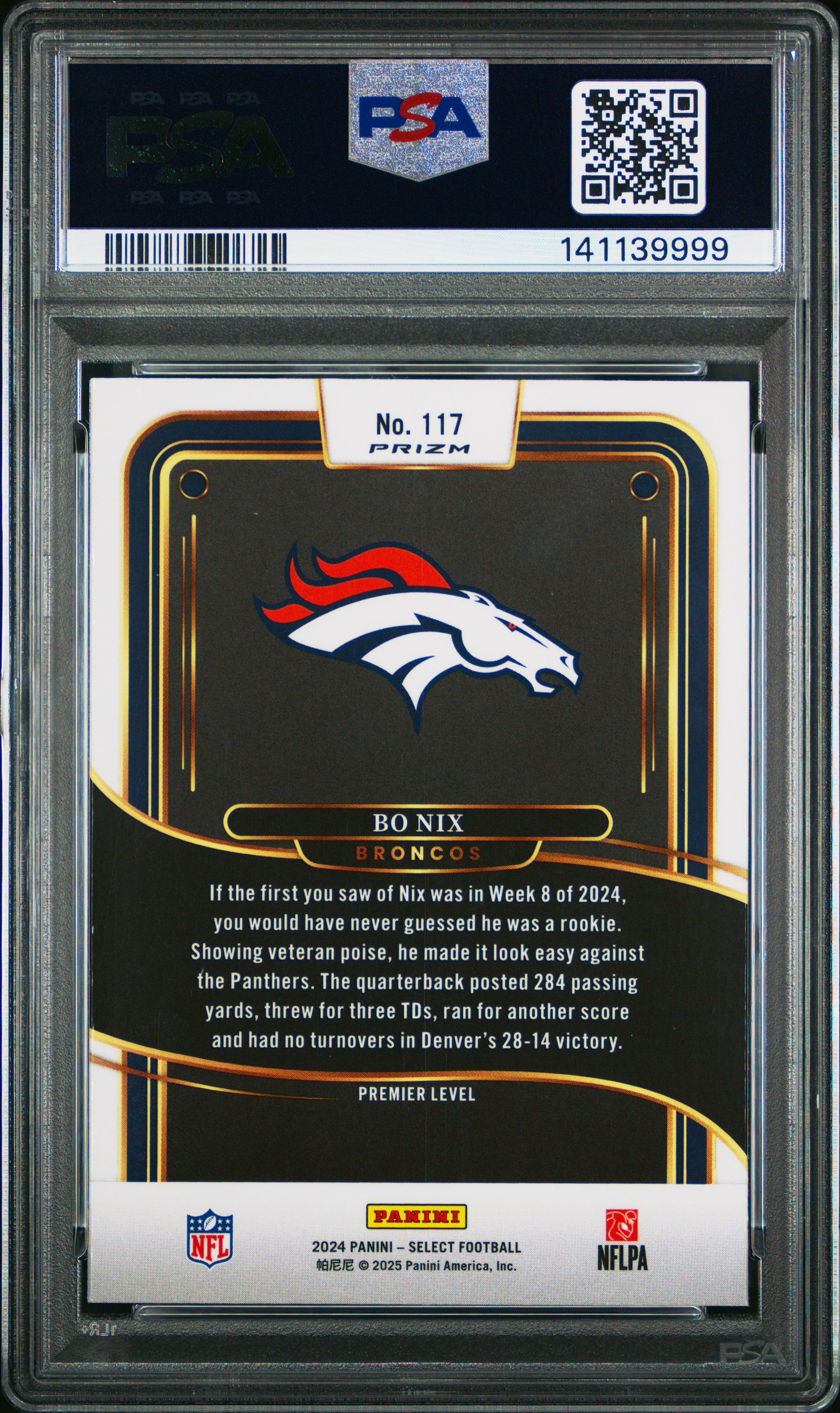 2024 Panini Select Bo Nix Disco Rookie #117 PSA 9 MINT Denver Broncos - Graded Sports Cards