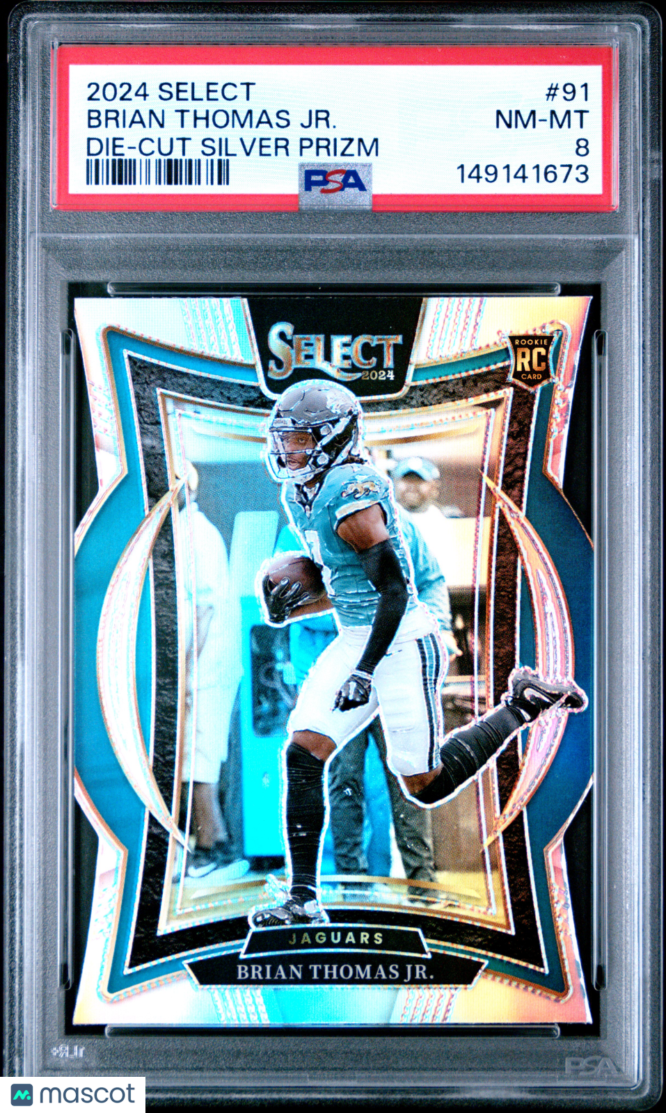 2024 Panini Select Brian Thomas JR. Die Cut Silver Prizm Rookie PSA 8 Jaguars - Graded Sports Cards