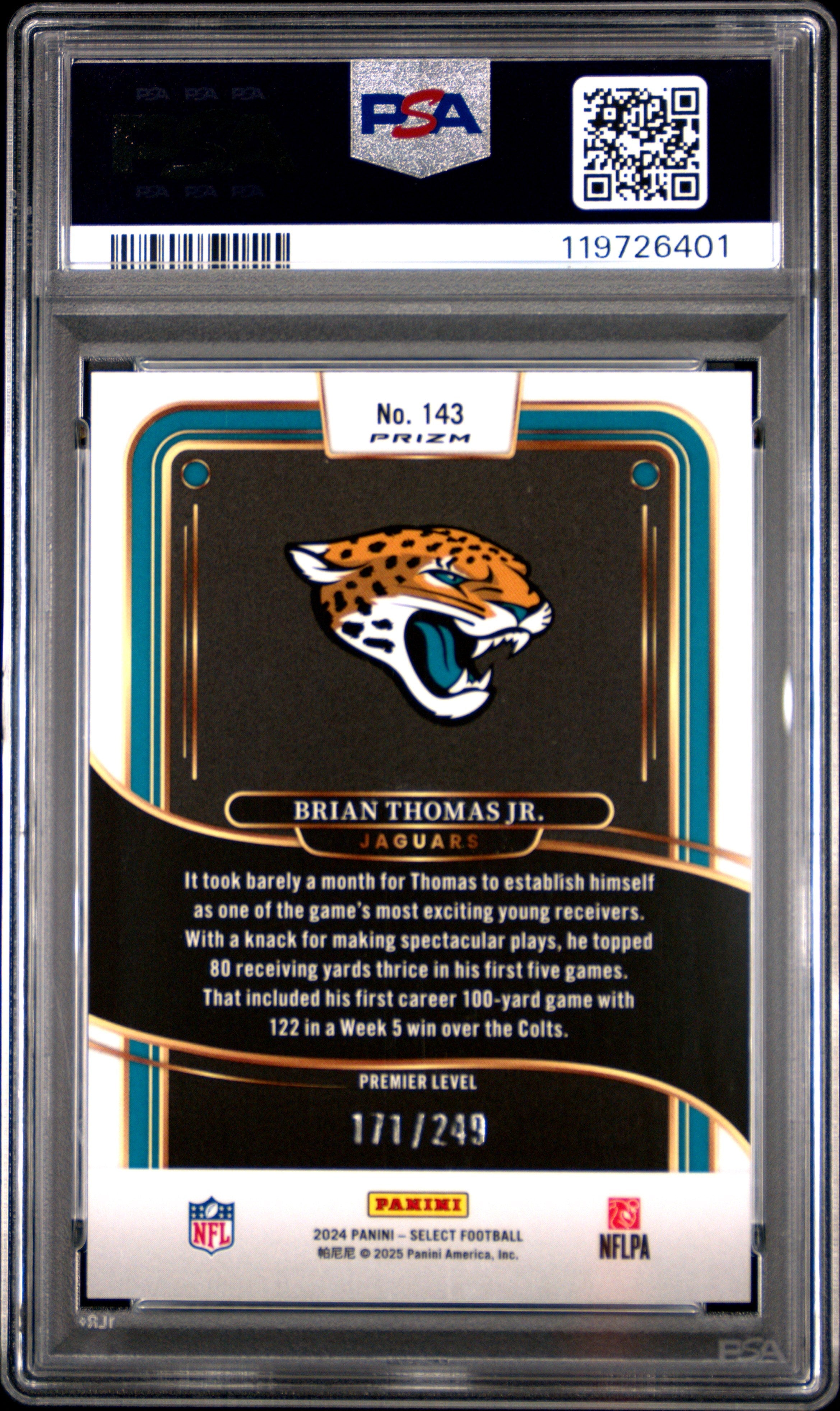 2024 Panini Select Brian Thomas JR. Tri Color Prizm #143 PSA 10 - Graded Sports Cards