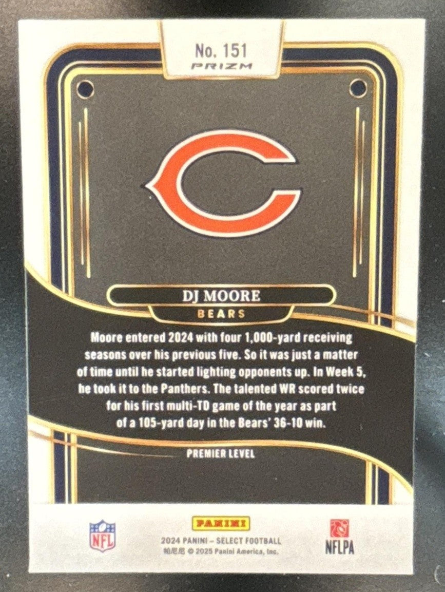 2024 Panini Select DJ Moore Premier Zebra Prizm Shock #151 Chicago Bears - Sports Cards