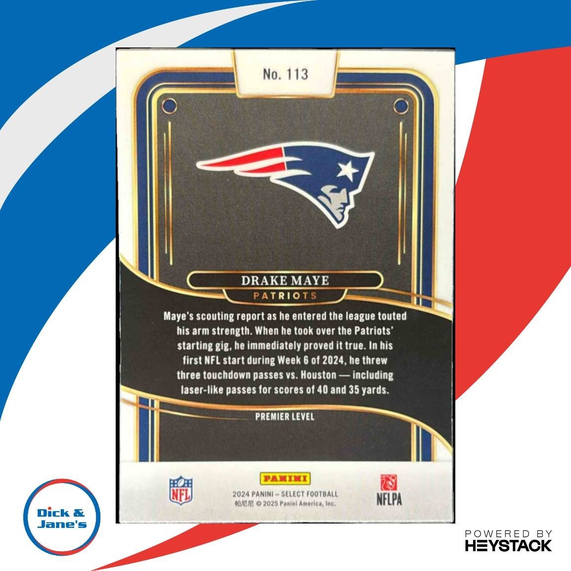 2024 Panini Select Drake Maye Premier #113 RC New England Patriots - Sports Cards