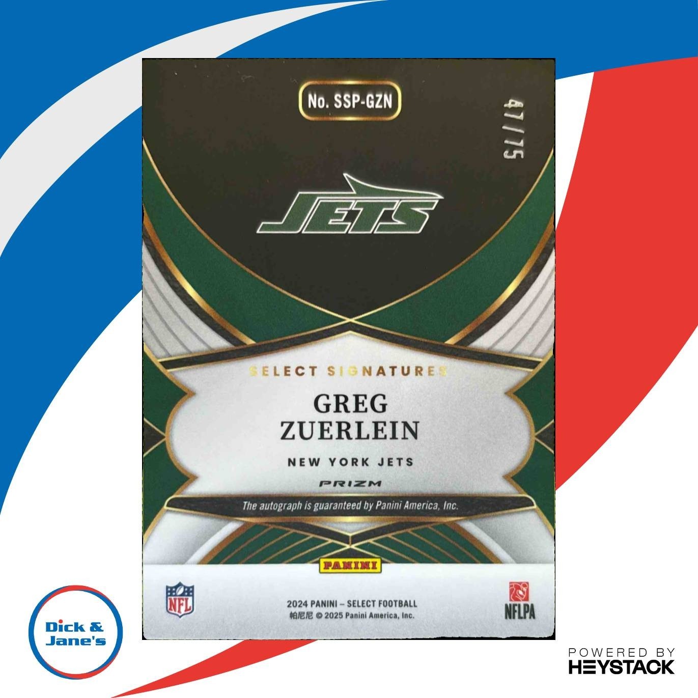 2024 Panini Select Greg Zuerlein Signatures Red Prizm /75 Auto New York Jets - Sports Cards