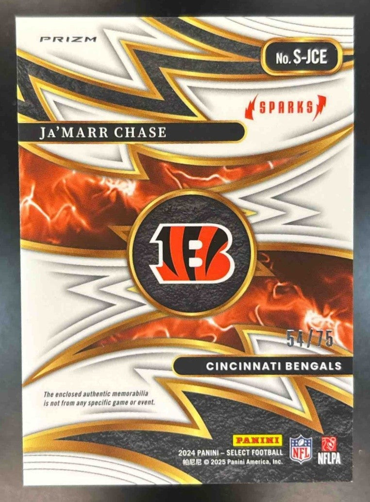 2024 Panini Select Ja’Marr Chase Sparks White Prizm /75 MEM Cincinnati Bengals - Sports Cards