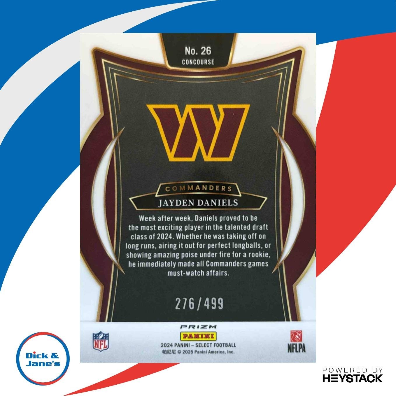 2024 Panini Select Jayden Daniels Orange Prizm Shock /499 #26 RC Commanders - Sports Cards