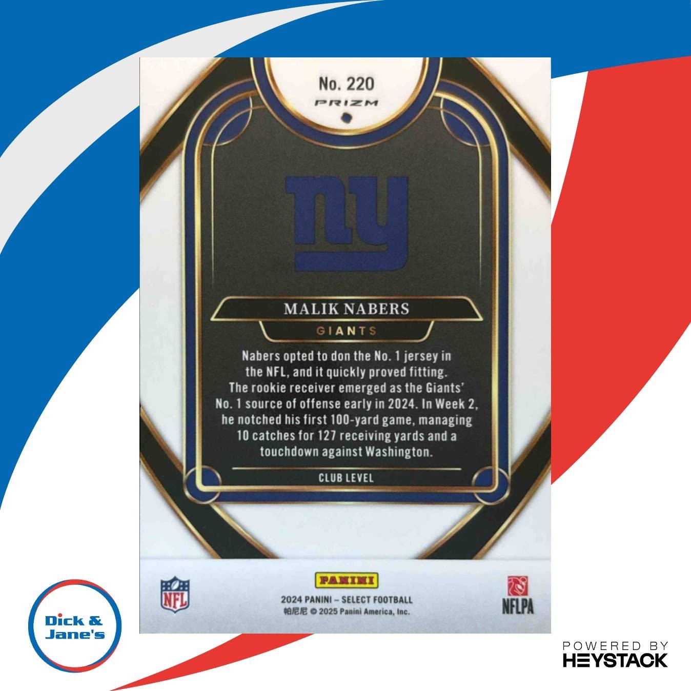 2024 Panini Select Malik Nabers Club Red and Blue Prizm Shock #220 RC Giants - Sports Cards