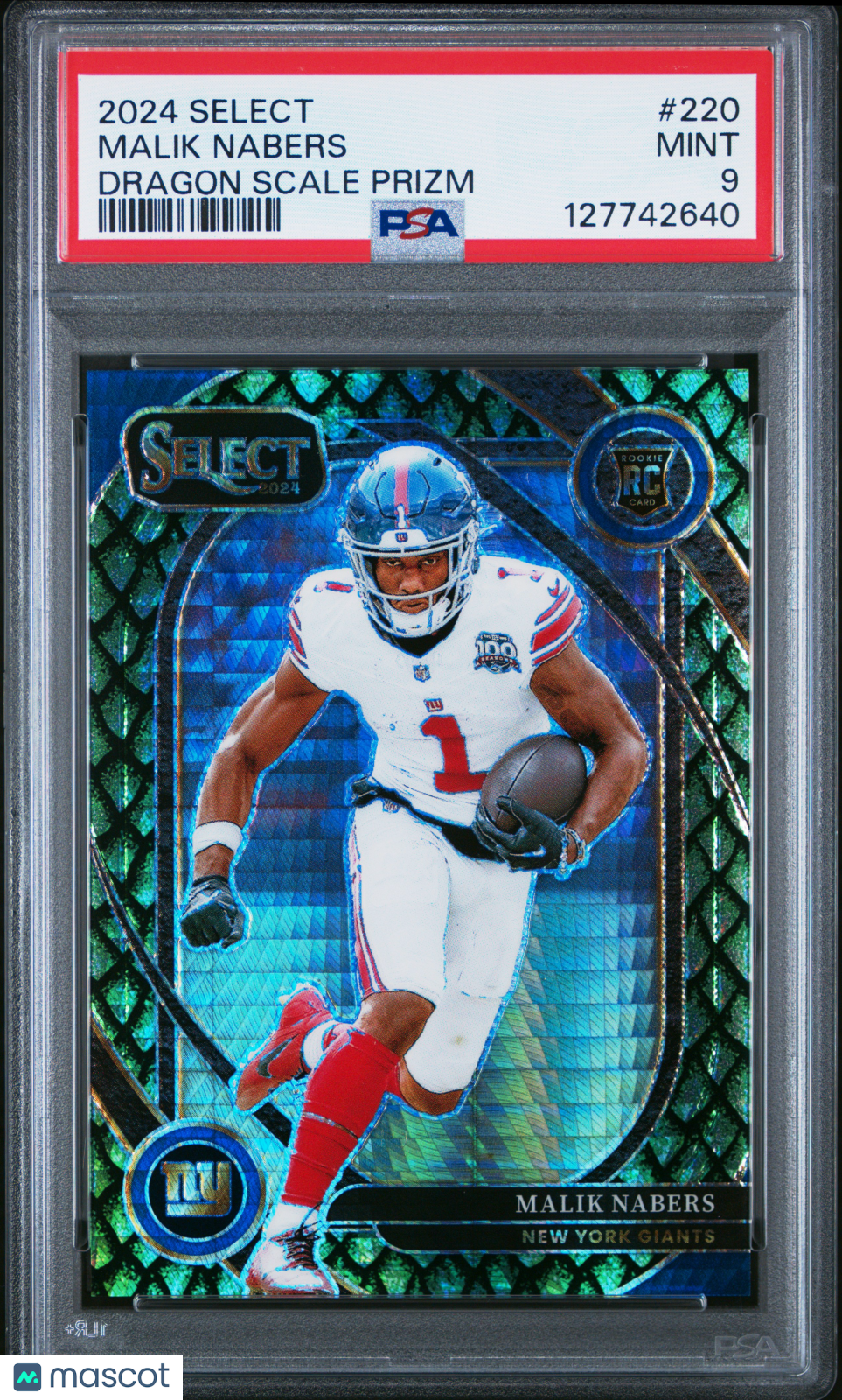 2024 Panini Select Malik Nabers Dragon Scale Prizm 16/81 Rookie #220 PSA 9 MINT - Graded Sports Cards