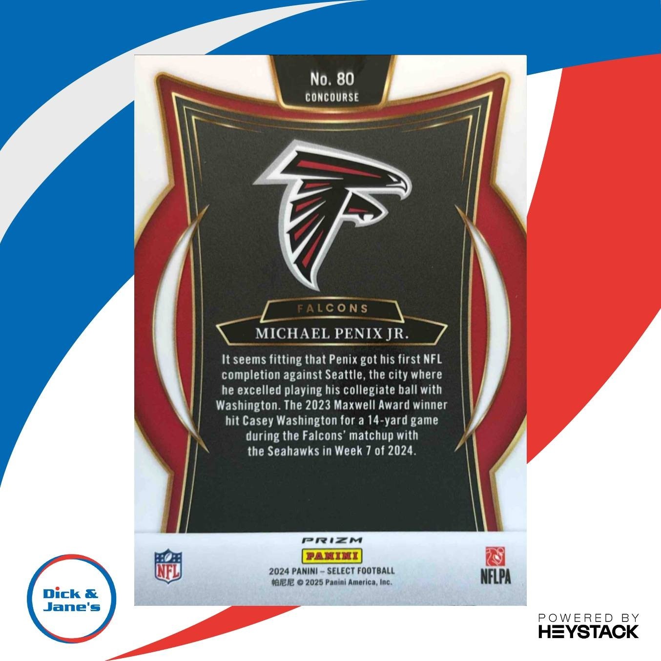 2024 Panini Select Michael Penix Jr. Black and Red Prizm Shock #80 RC Falcons - Sports Cards