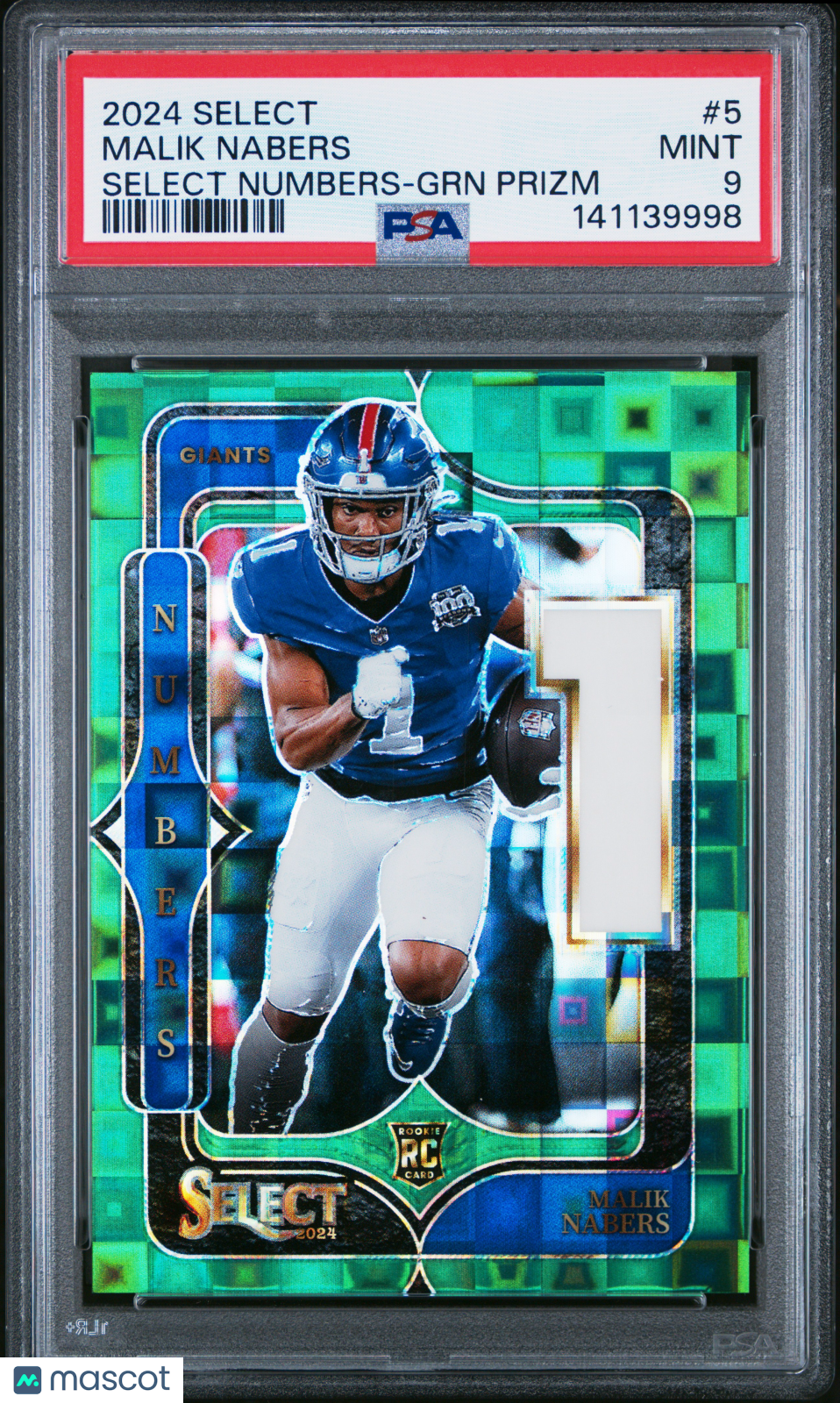2024 Panini Select Select Numbers Malik Nabers GRN Prizm 4/5 Rookie PSA 9 MINT - Graded Sports Cards