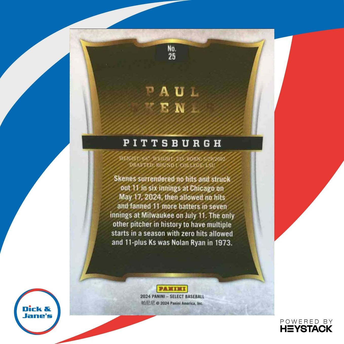 2024 Panini Select Paul Skenes Throwback #25 RC Pittsburgh Pirates - Sports Cards