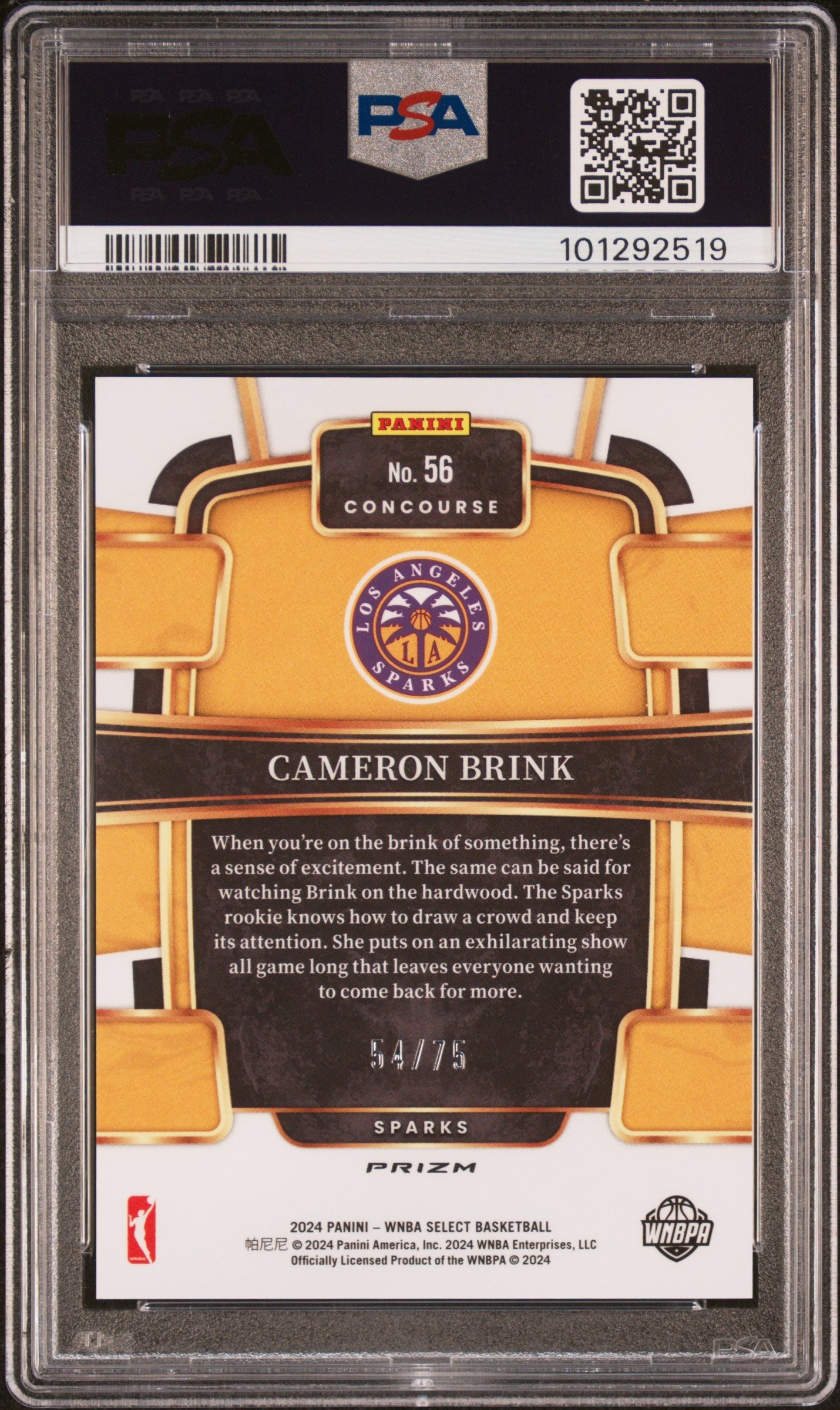 2024 Panini Select WNBA Cameron Brink Neon Green Prizm #56 PSA 10 - Graded Sports Cards