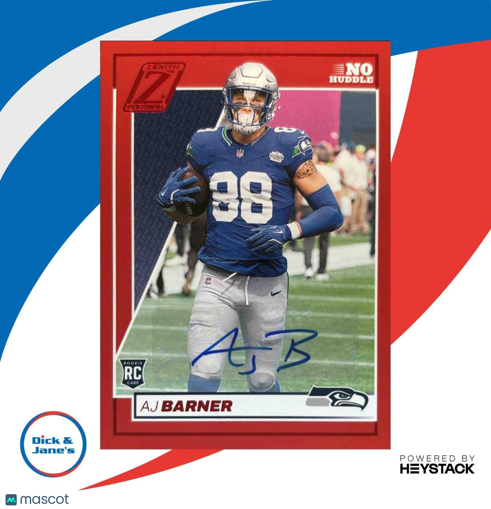 2024 Panini Zenith AJ Barner Rookie Auto No Huddle RED #104 RC Seattle Seahawks - Sports Cards