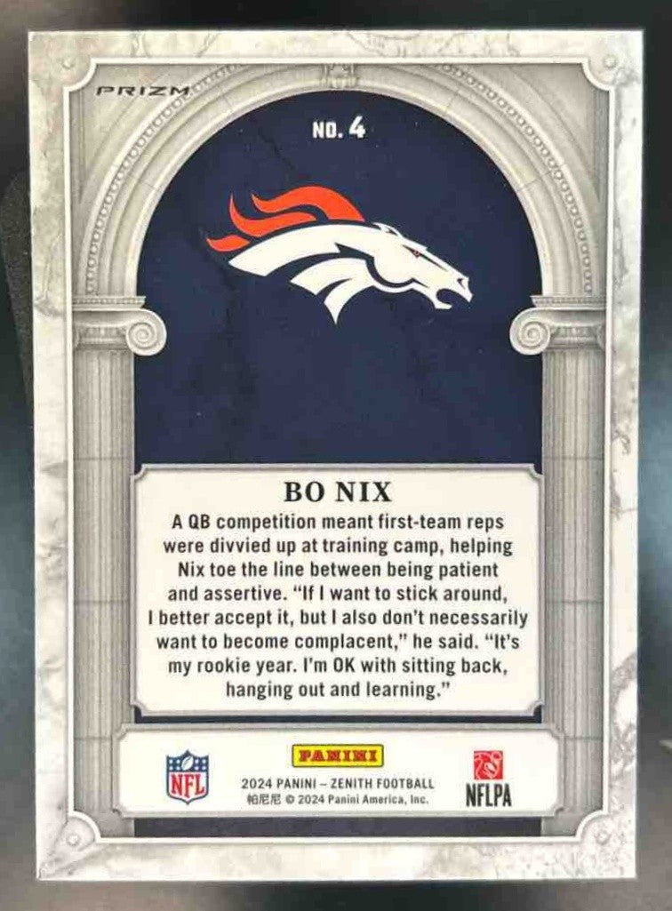 2024 Panini Zenith Bo Nix Z Marquee Orange #4 RC Denver Broncos - Sports Cards
