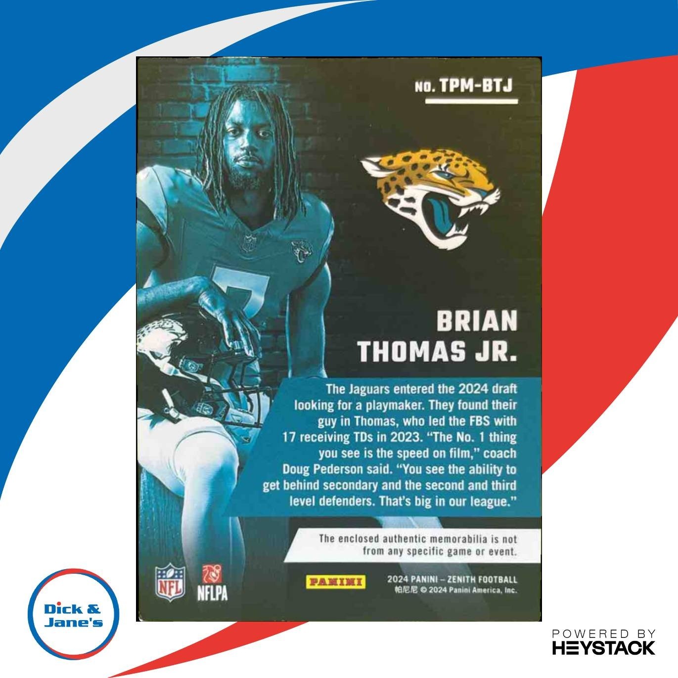 2024 Panini Zenith Brian Thomas Jr. Turning Pro Memorabilia MEM RC Jaguars - Sports Cards