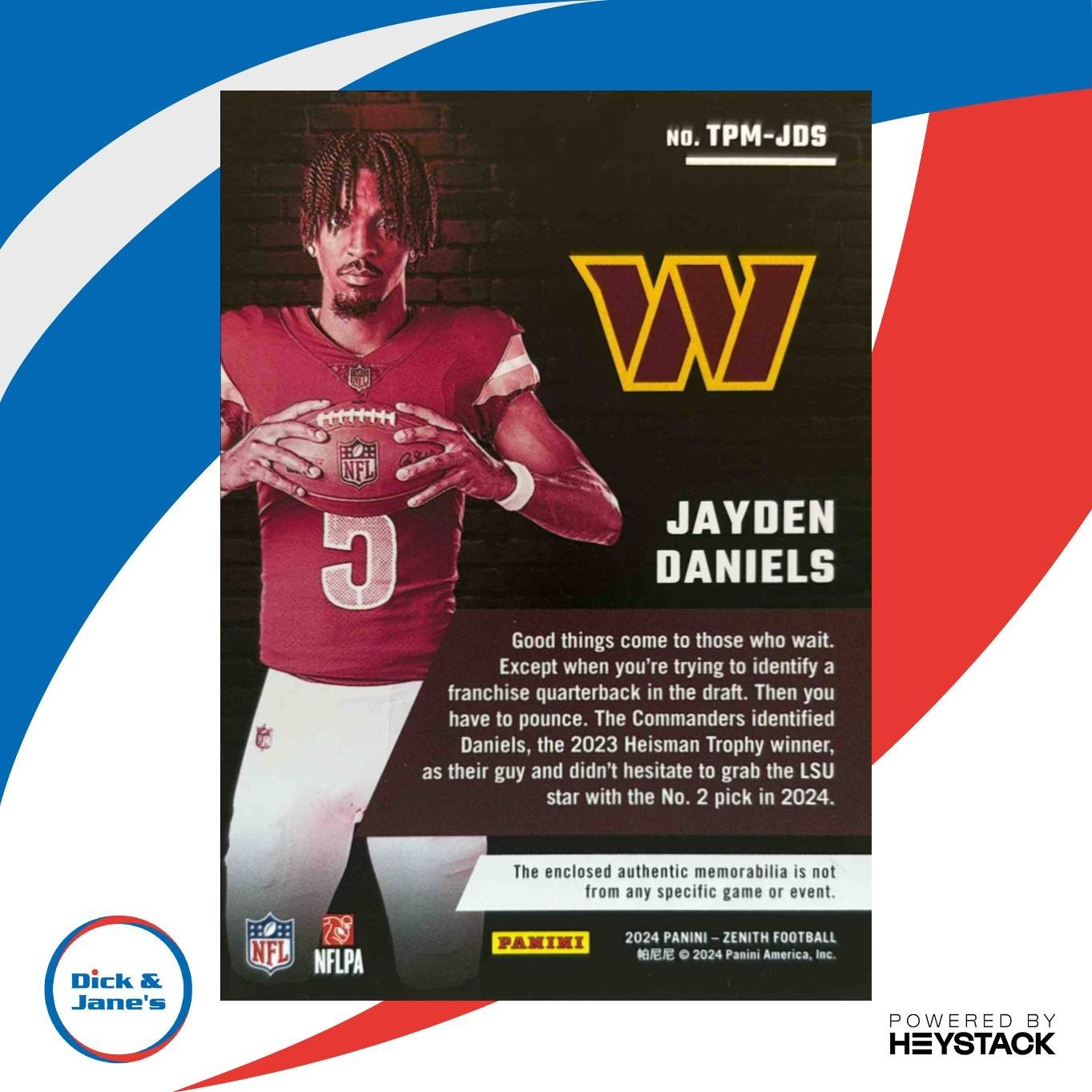 2024 Panini Zenith Jayden Daniels Turning Pro Memorabilia Prime 17/49 #TPM-JDS - Sports Cards