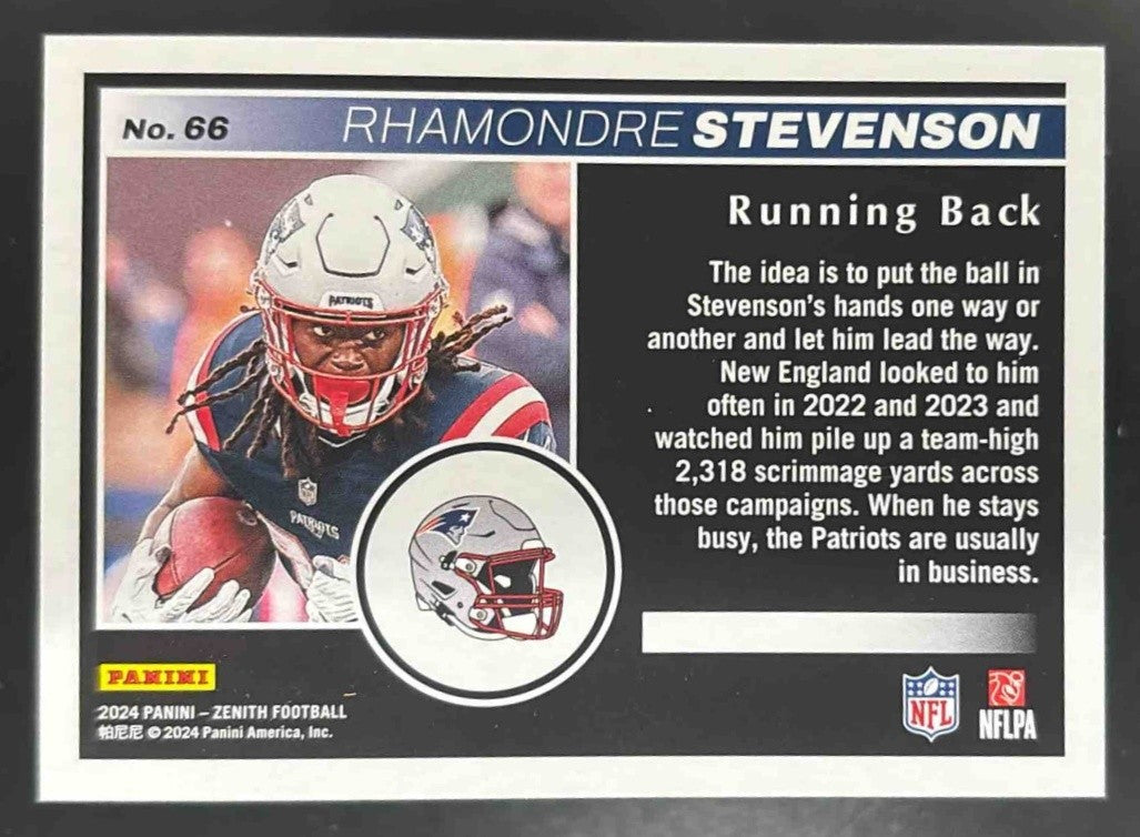 2024 Panini Zenith Rhamondre Stevenson /25 #66 New England Patriots - Sports Cards