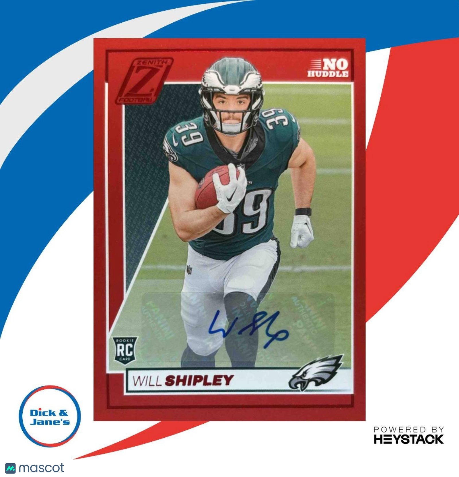 2024 Panini Zenith Will Shipley Rookie Auto No Huddle #198 RC Philadelphia Eagle - Sports Cards