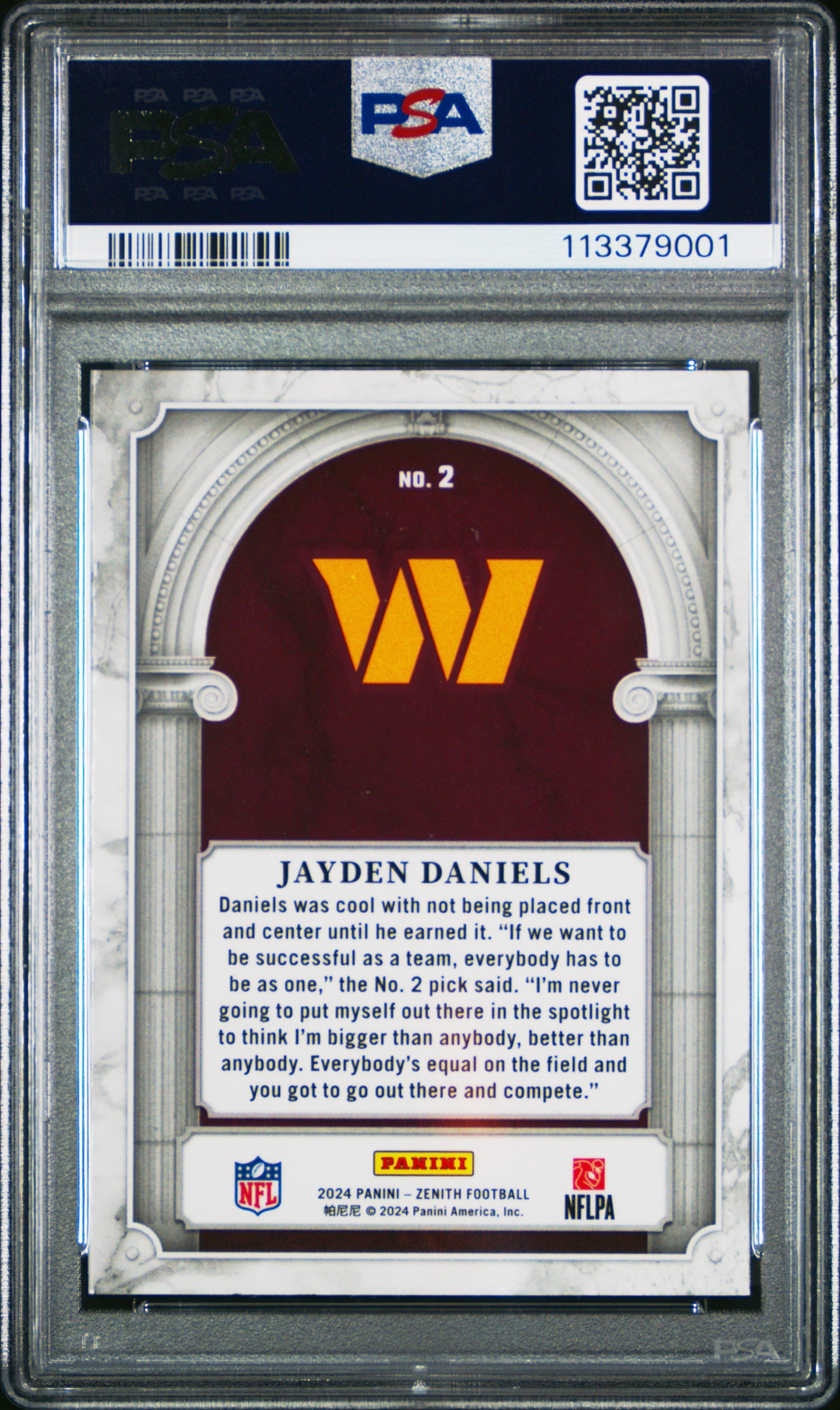2024 Panini Zenith Z Marquee Jayden Daniels Rookie PSA 9 Washington Commanders - Graded Sports Cards