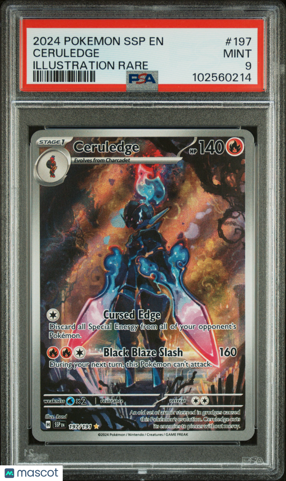 2024 Pokemon Surging Sparks Ceruledge #197 Illustration Rare PSA 9 MINT - Graded TCG/CCG