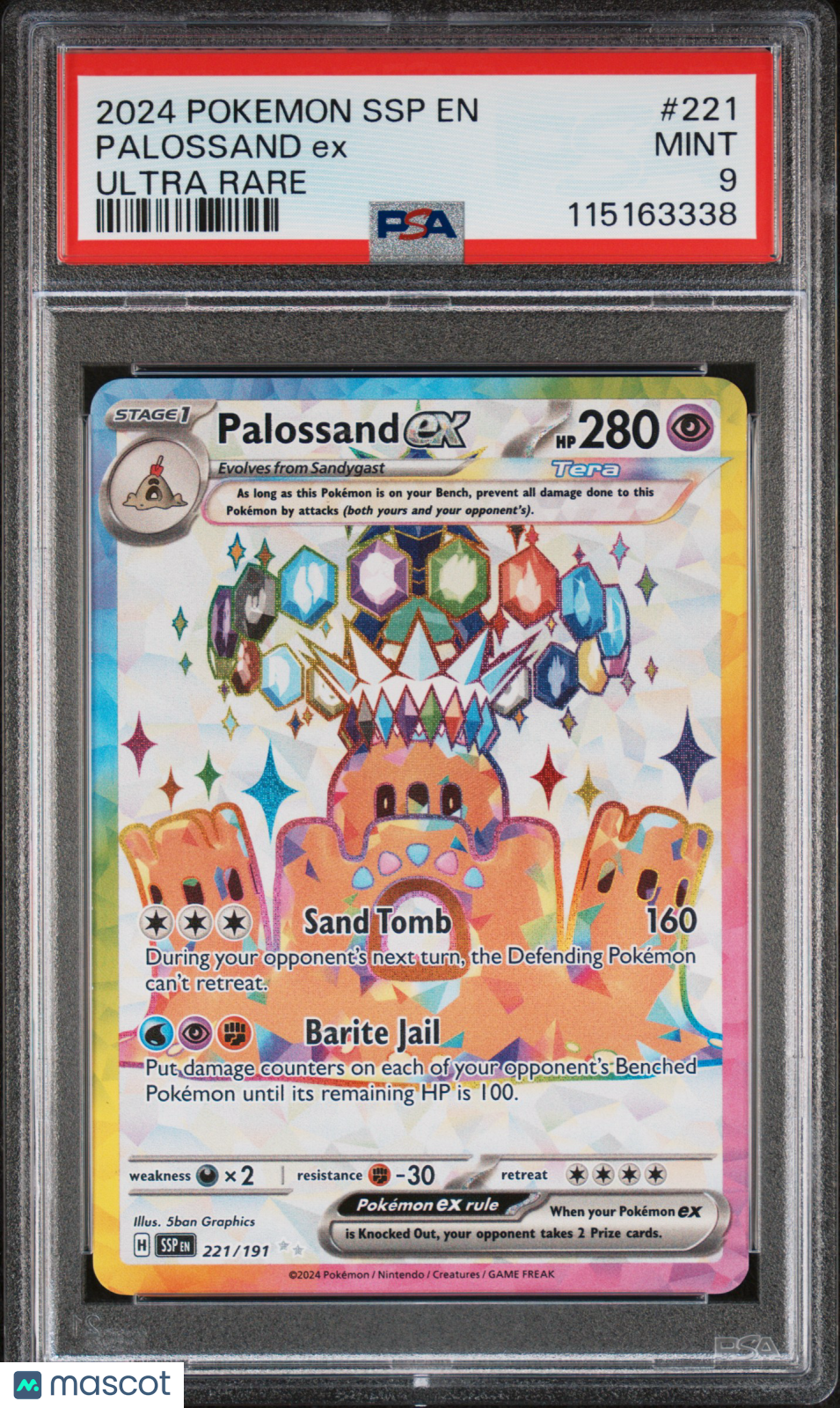 2024 Pokemon Surging Sparks Palossand EX #221 Ultra Rare PSA 9 MINT - Graded TCG/CCG
