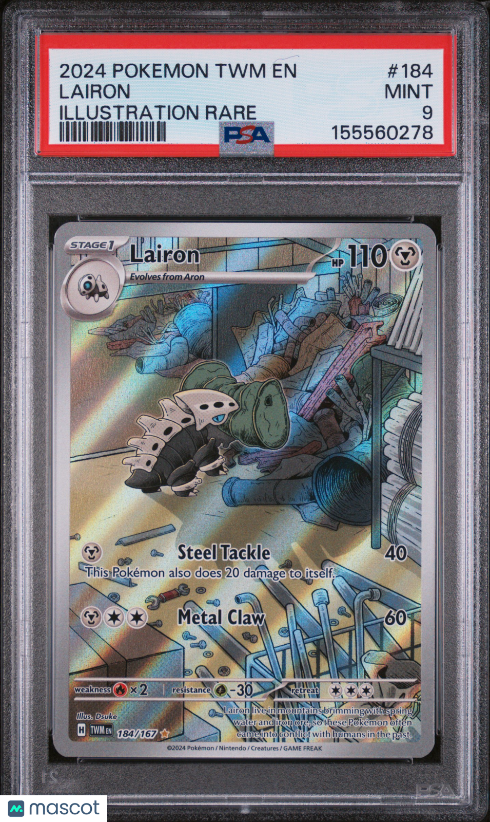 2024 Pokemon TWM EN-Twilight Masquerade Lairon #184 Illustration Rare PSA 9 - Graded TCG/CCG