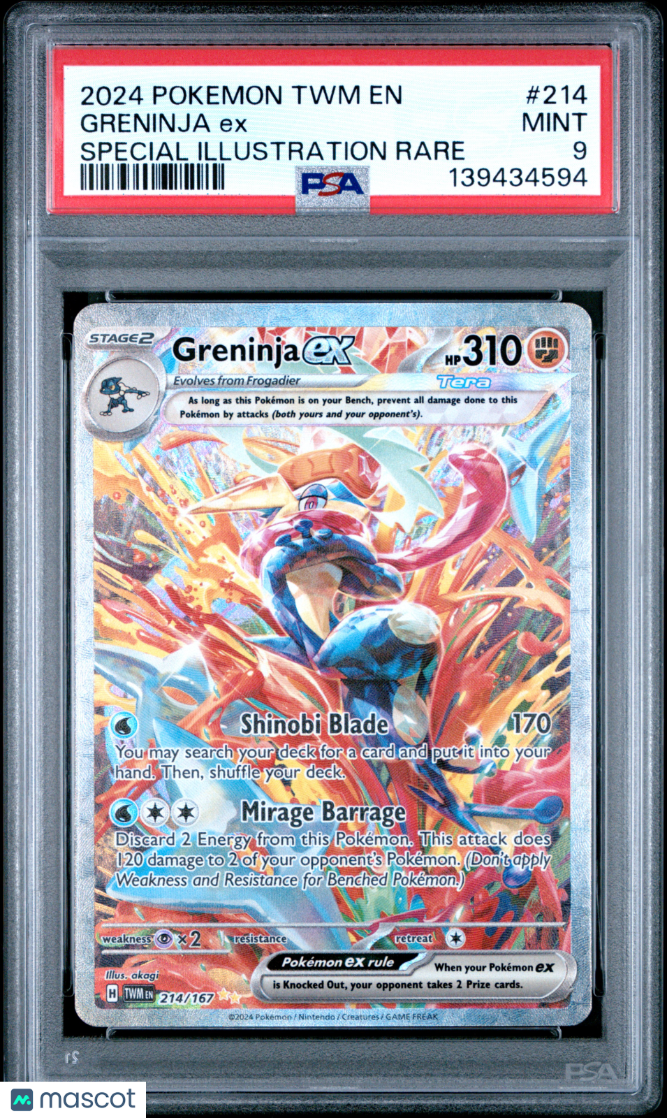 2024 Pokemon TWM-Twilight Masquerade Greninja EX Special Illustration Rare PSA 9 - Graded TCG/CCG