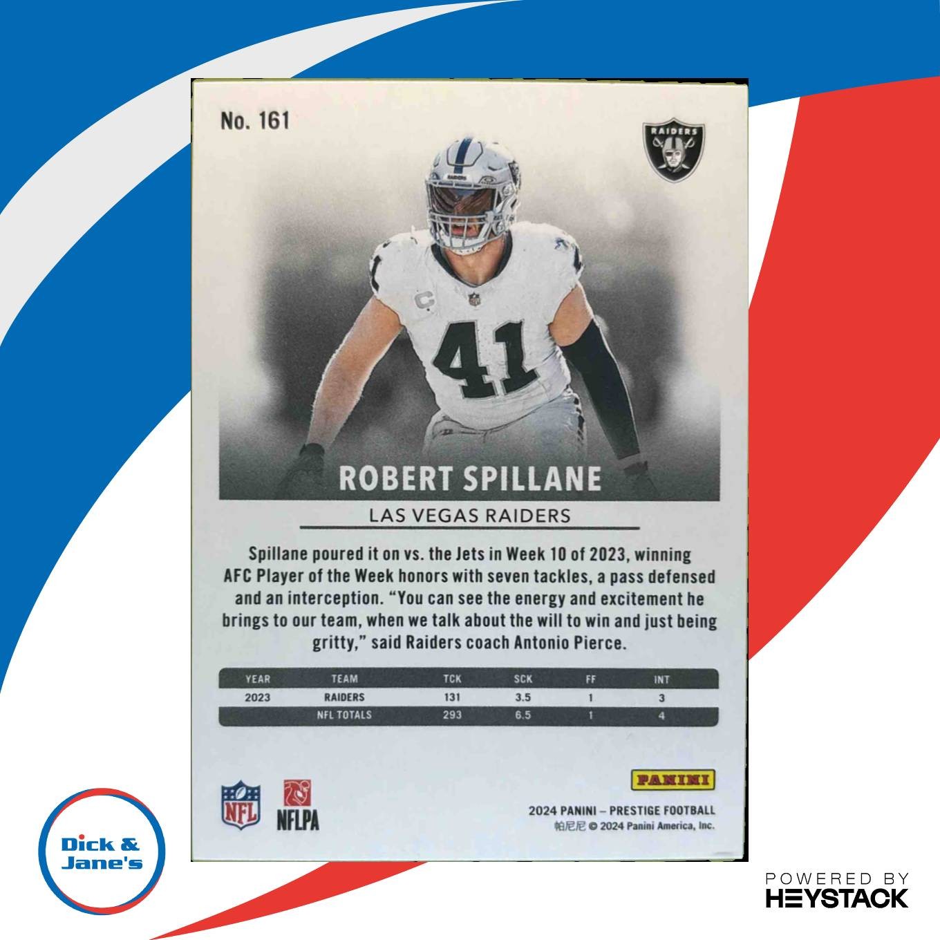 2024 Prestige Robert Spillane Blue Xtra Points /599 #161 Las Vegas Raiders - Sports Cards