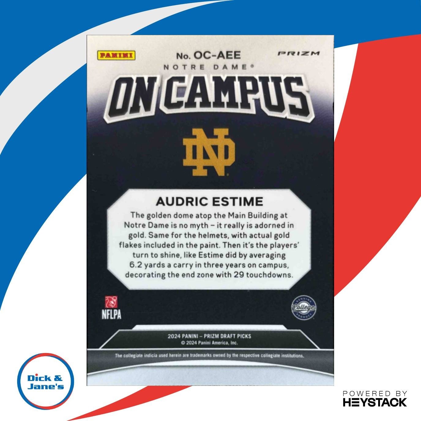 2024 Prizm Collegiate Draft Picks Audric Estime On Campus RC Notre Dame Irish - Sports Cards