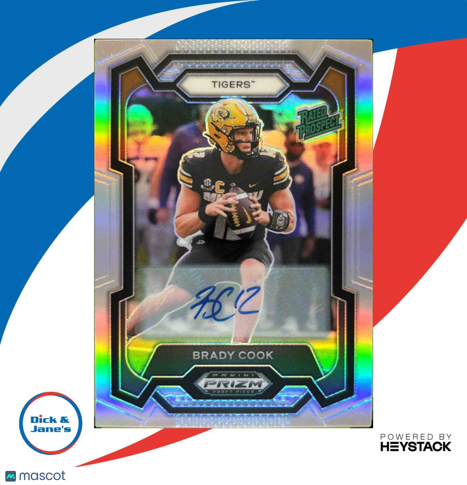 2024 Prizm Collegiate Draft Picks Brady Cook Silver Auto #187 RC Missouri Tigers - Sports Cards