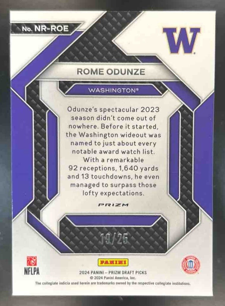 2024 Prizm Collegiate Draft Rome Odunze New Recruits Green Pulsar /25 RC Huskies - Sports Cards