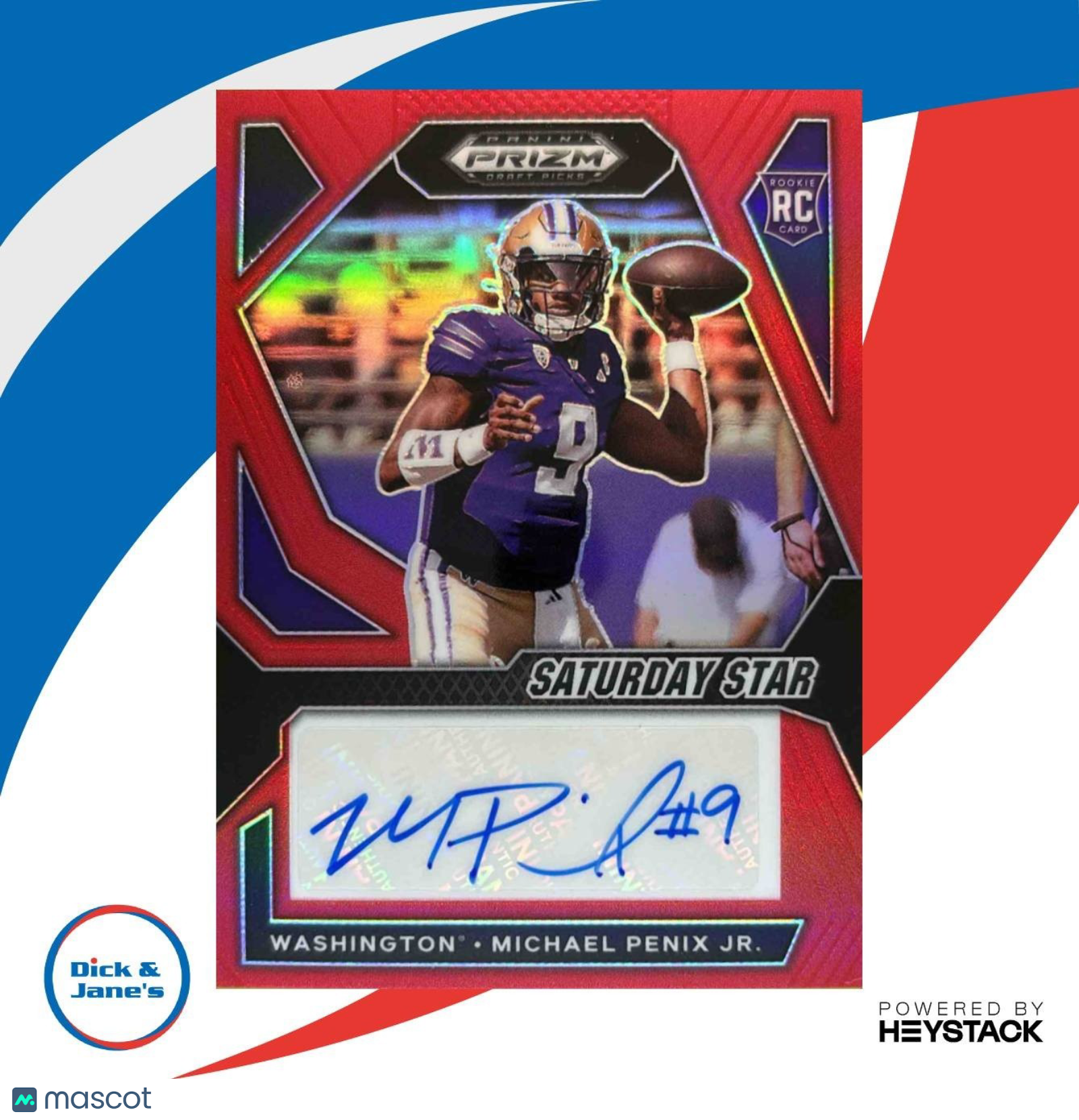 2024 Prizm Collegiate Michael Penix Jr. Saturday Star AUTOS Red /199 RC Huskies - Sports Cards