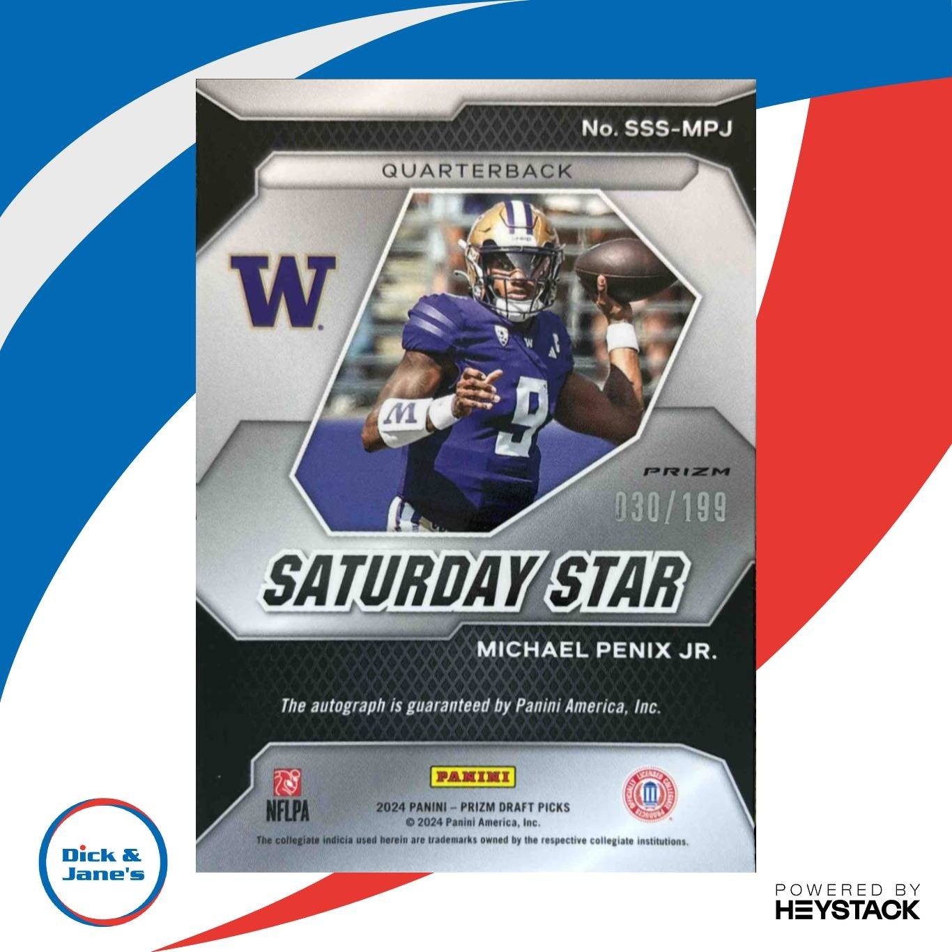 2024 Prizm Collegiate Michael Penix Jr. Saturday Star AUTOS Red /199 RC Huskies - Sports Cards