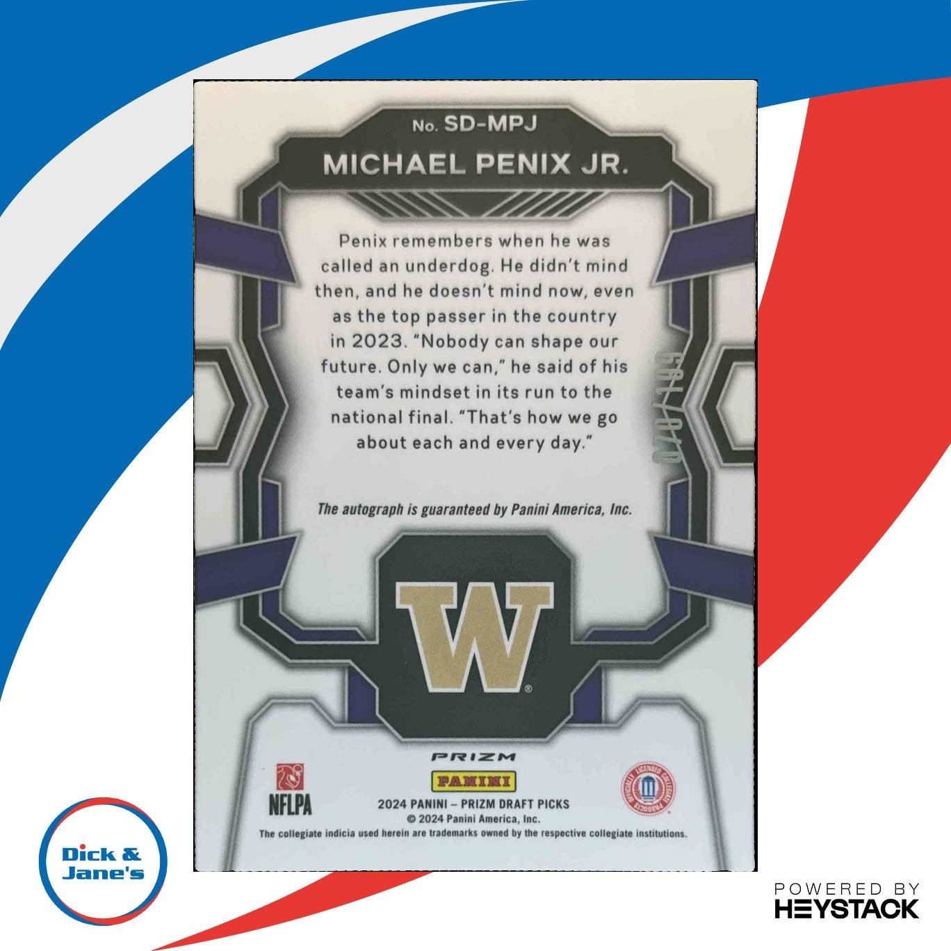 2024 Prizm Collegiate Michael Penix Jr. Signing Day Auto Red /199 RC Huskies - Sports Cards