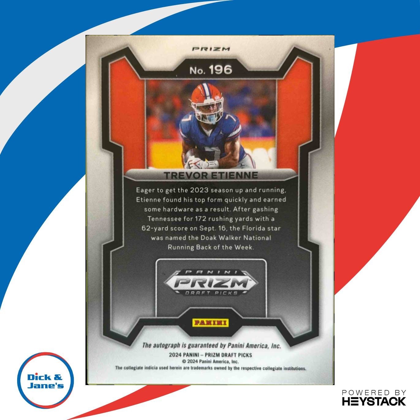 2024 Prizm Draft Picks Trevor Etienne Auto Silver Holo #196 RC Florida Gators - Sports Cards