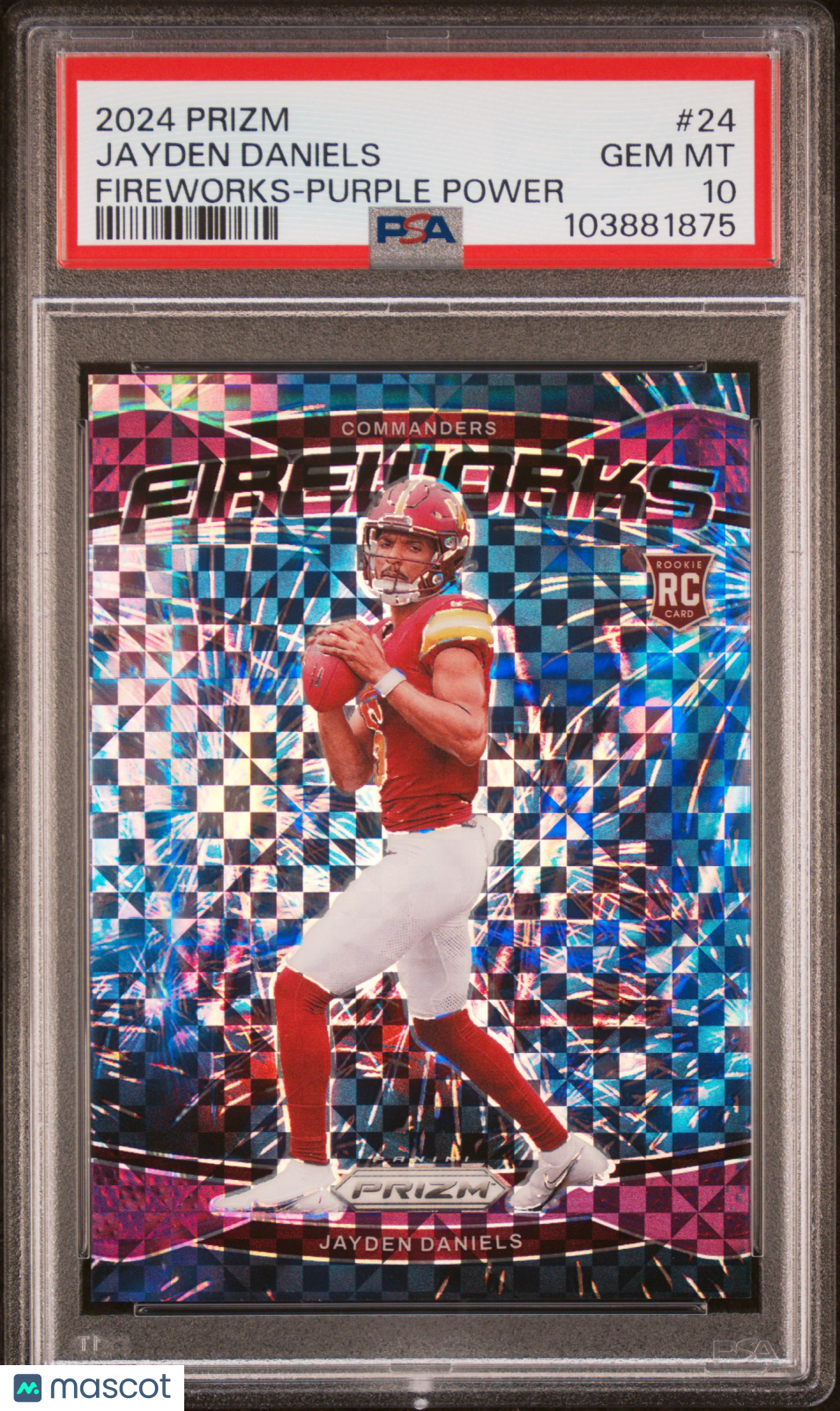 2024 Prizm Fireworks Jayden Daniels Rookie Purple Power /49 PSA 10 Washington Graded Sports Cards
