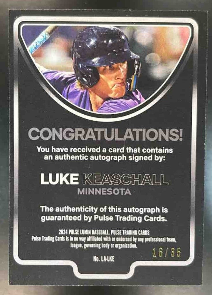 2024 Pulse Lumin #LA-LKE Luke Keaschall Purple Auto /35 Minnesota Twins - Sports Cards