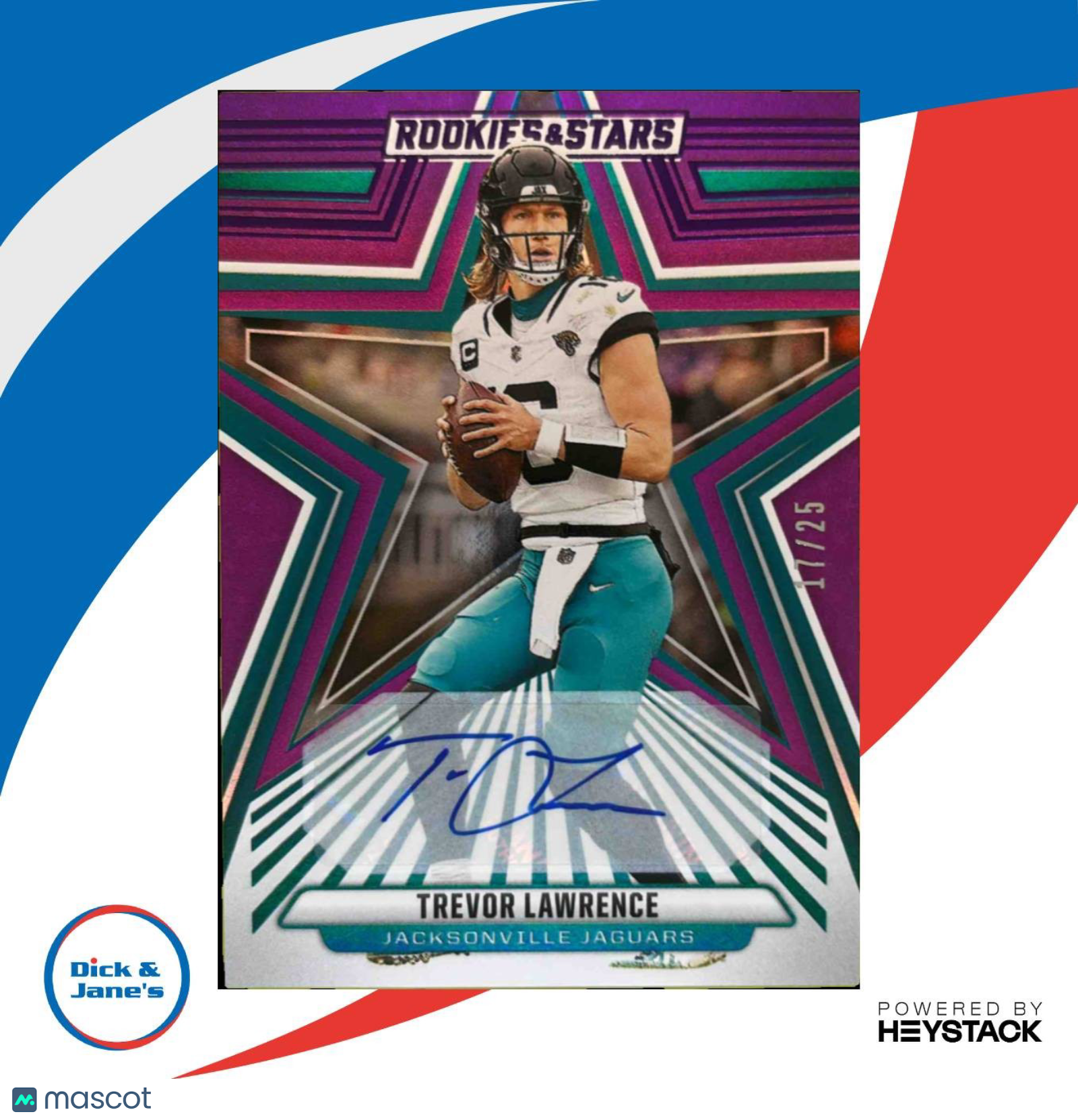 2024 Rookies & Stars Trevor Lawrence Signatures Purple 17/25 Auto Jacksonville Sports Cards