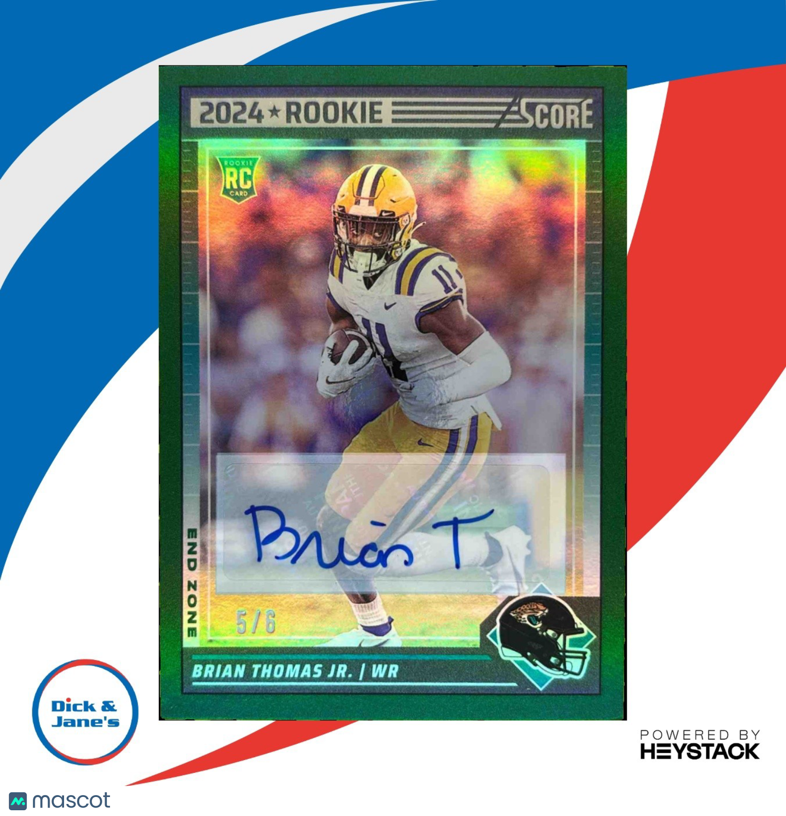 2024 Score Brian Thomas Jr. Signatures End Zone 5/6 Auto RC Jacksonville Jaguars - Sports Cards