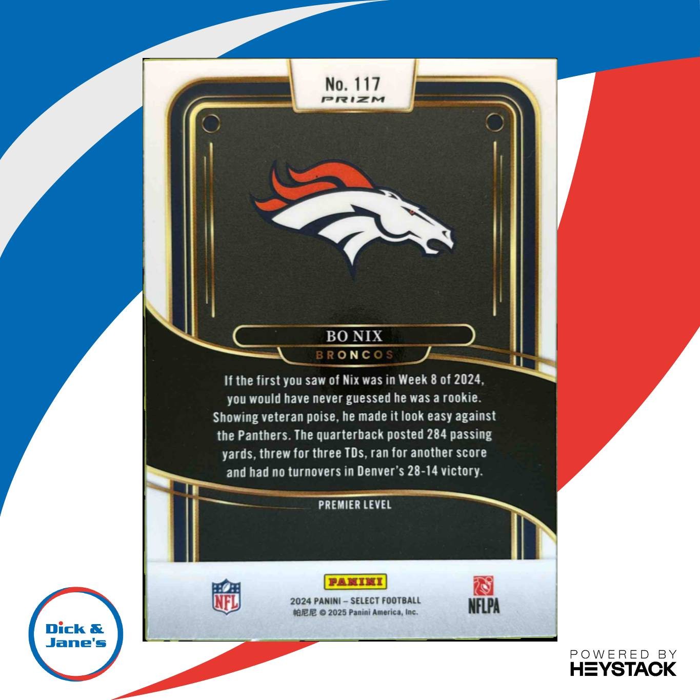 2024 Select Bo Nix Premier Red and Blue Prizm Shock #117 RC Denver Broncos - Sports Cards