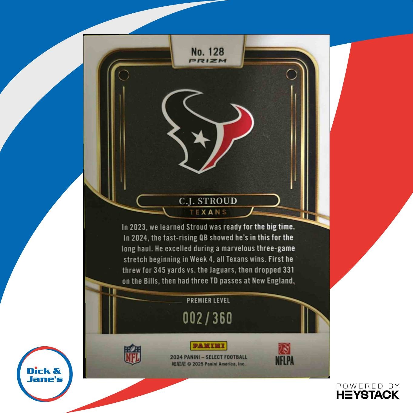 2024 Select C.J. Stroud Premier Purple Prizm Shock 2/360 #128 Houston Texans - Sports Cards