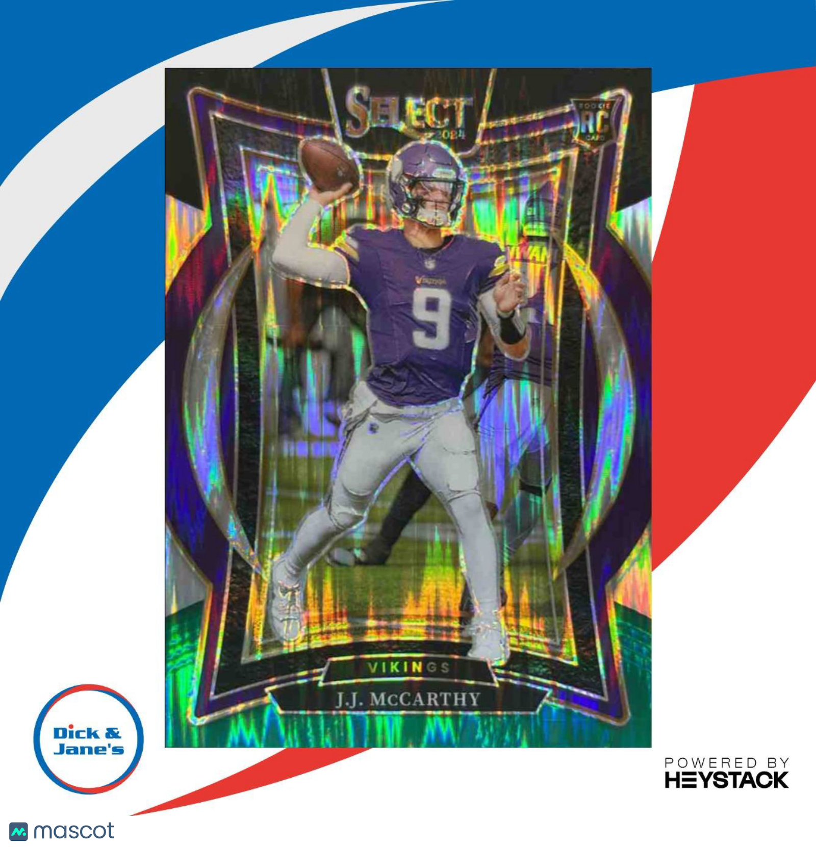 2024 Select J.J. McCarthy Concourse Black and Green Prizm Shock #24 RC Vikings - Sports Cards