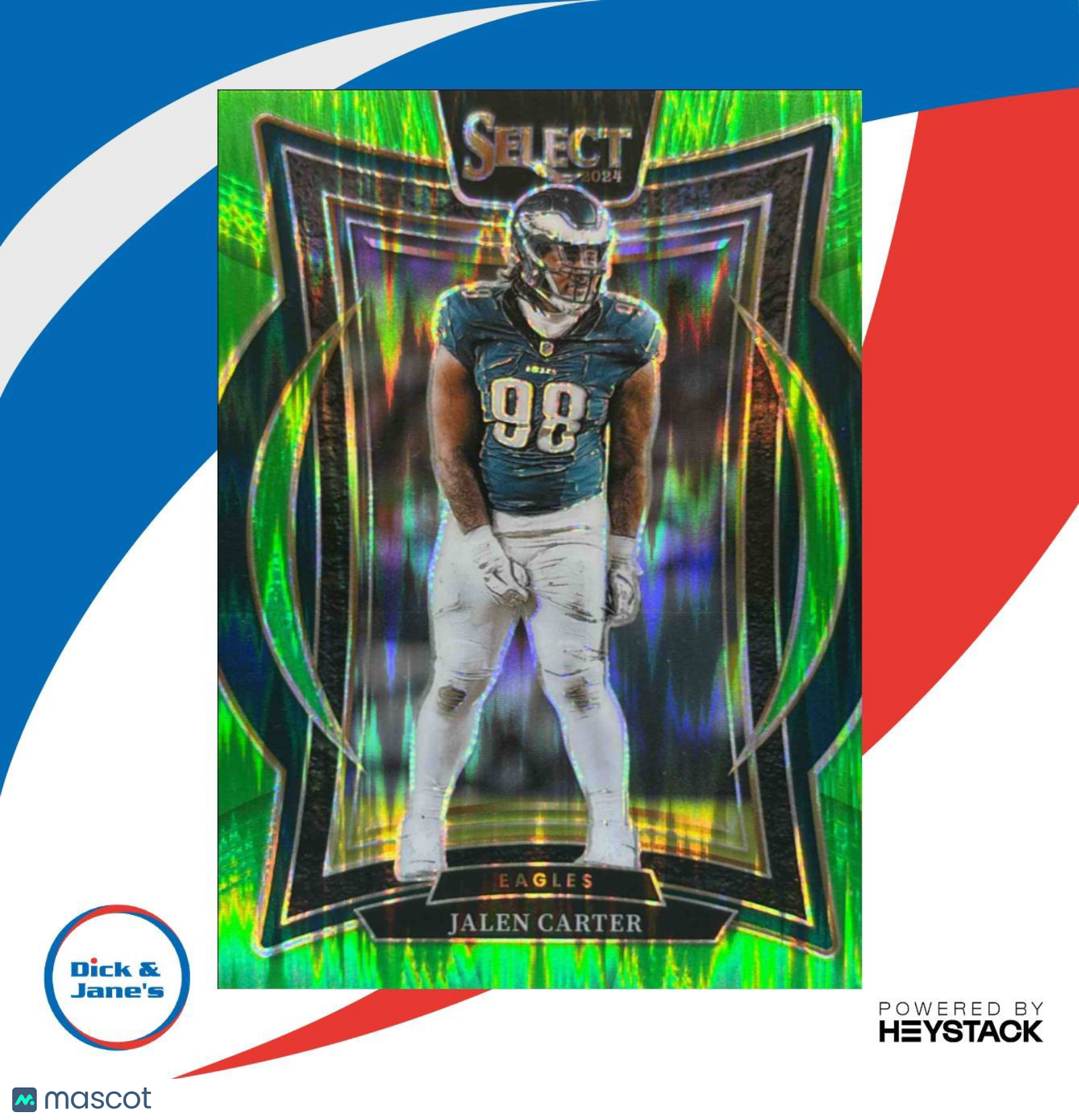 2024 Select Jalen Carter Concourse Neon Green Prizm Shock 521/599 #65 Eagles - Sports Cards