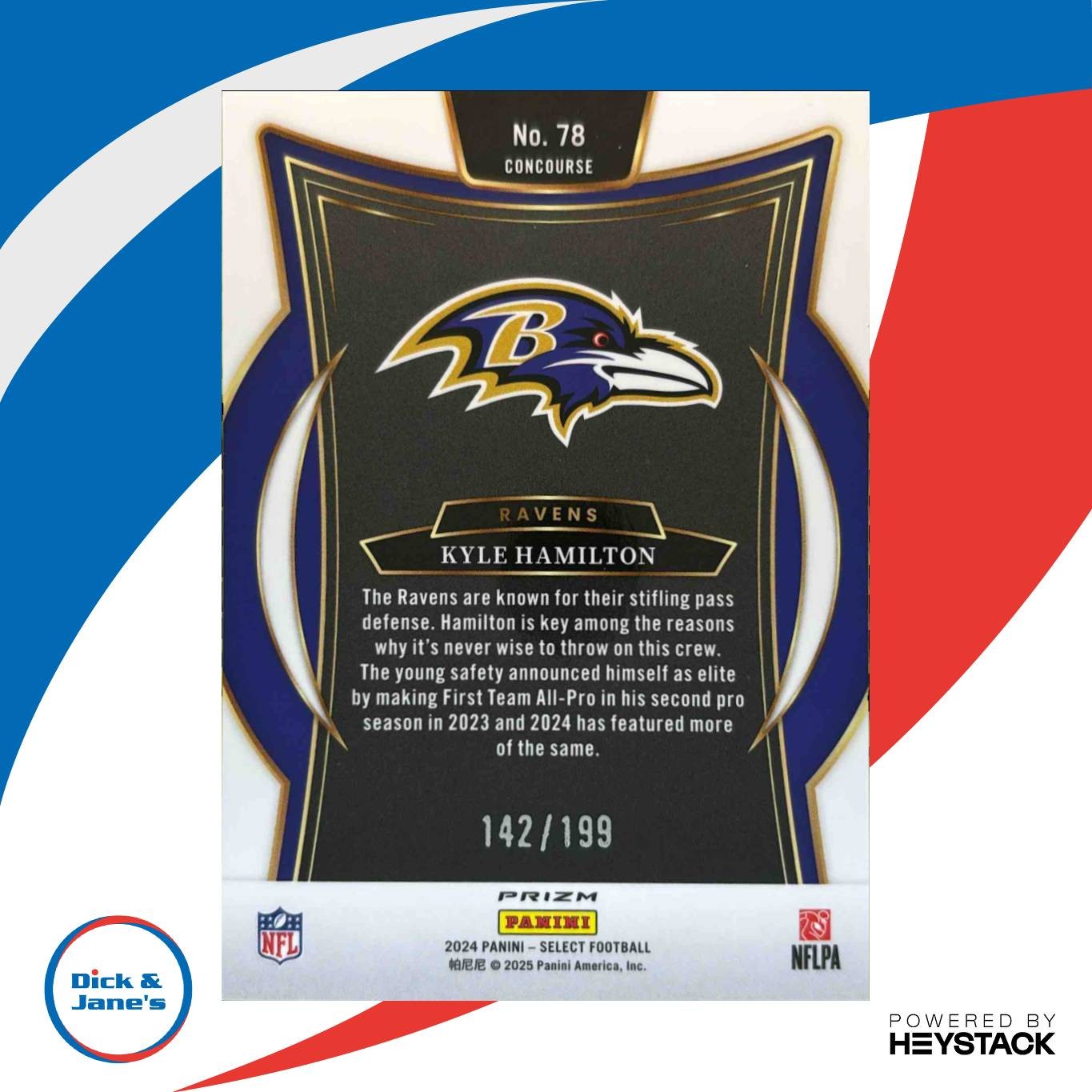 2024 Select Kyle Hamilton Concourse White Prizm Shock 142/199 Baltimore Ravens - Sports Cards