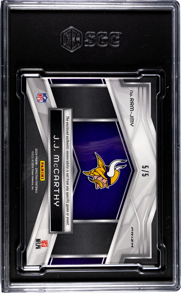 2024 Spectra JJ Mccarthy Rising Rookie Material Psychedelic Prizm /5 SGC 9.5 GEM - Graded Sports Cards