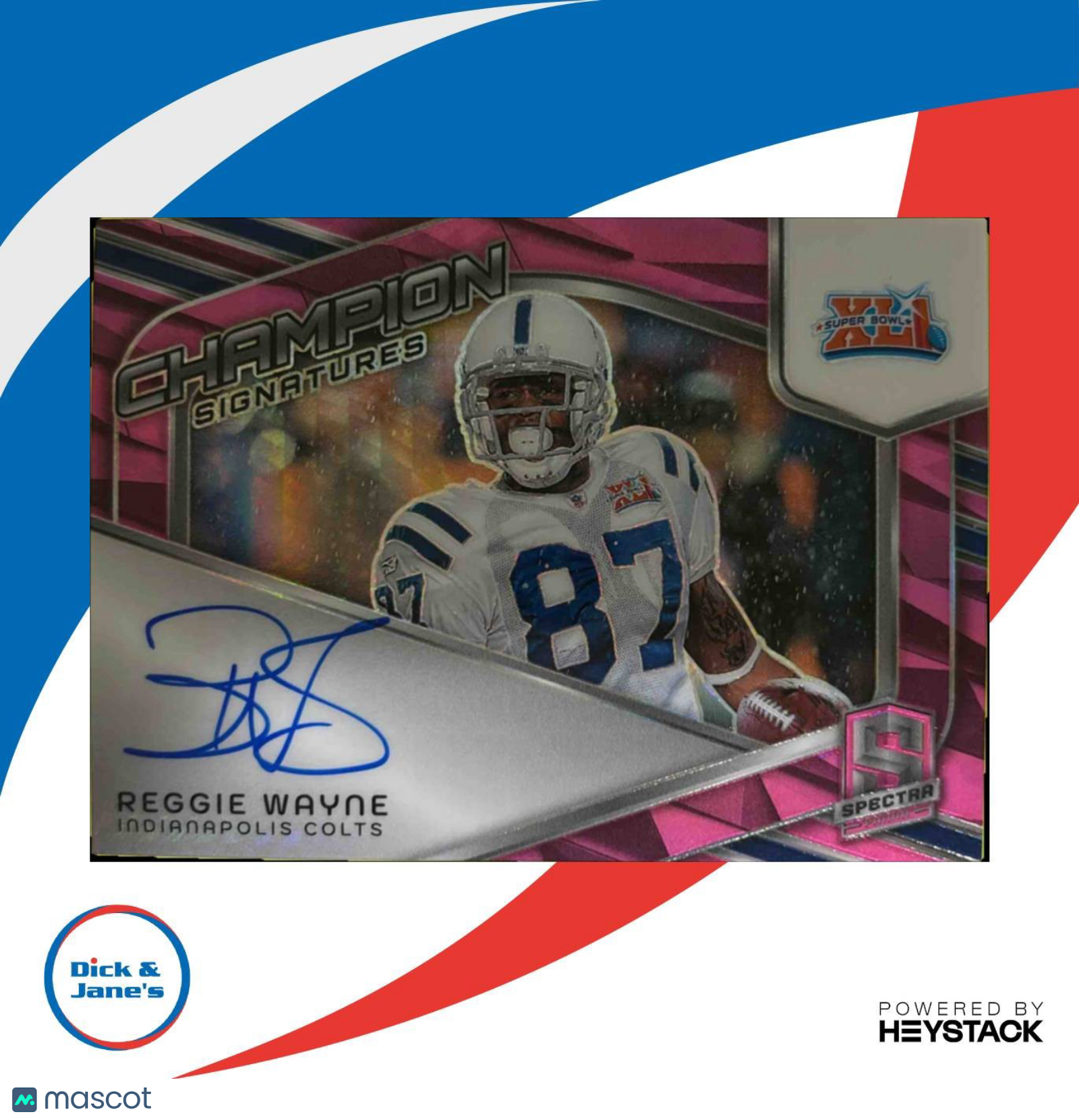 2024 Spectra Reggie Wayne Champion Signatures Neon Pink 15/15 Auto Colts SB XLI - Sports Cards