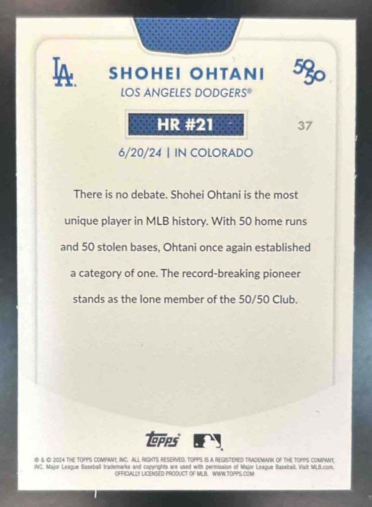 2024 Topps 50/50: Shohei Ohtani #37 Los Angeles Dodgers - Sports Cards