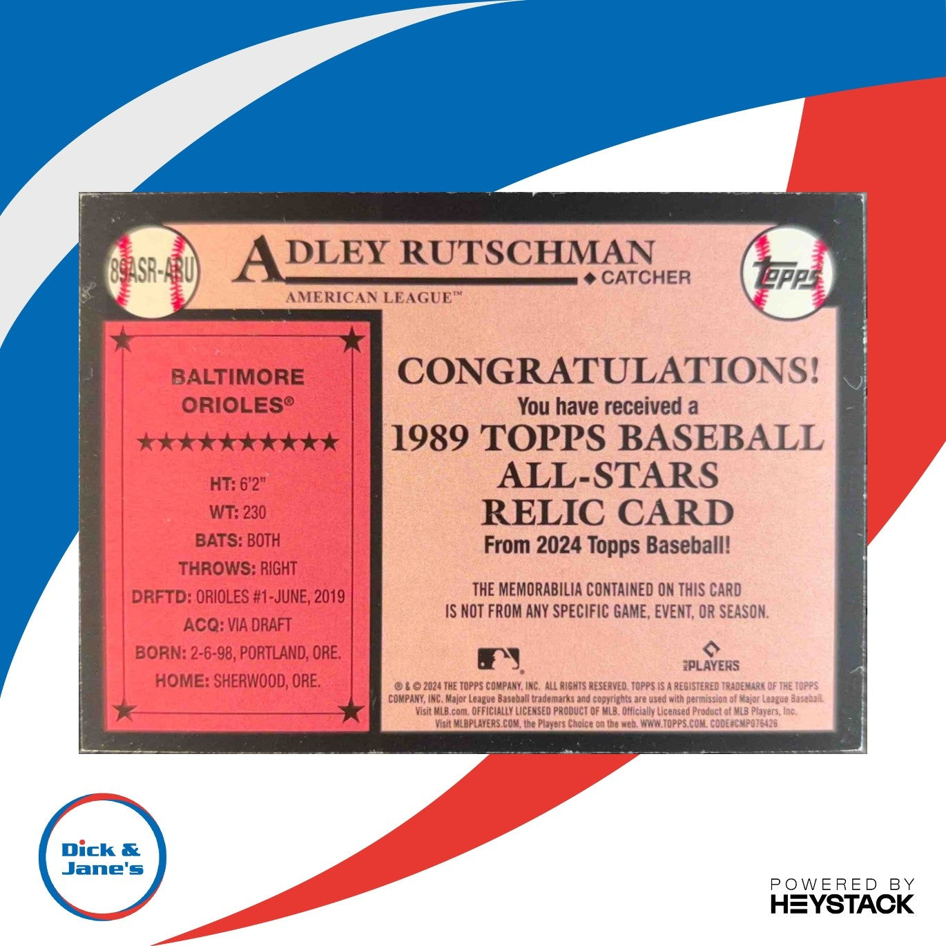 2024 Topps Adley Rutschman 89 35th Anniversary All Stars Relics Black 188/199 - Sports Cards