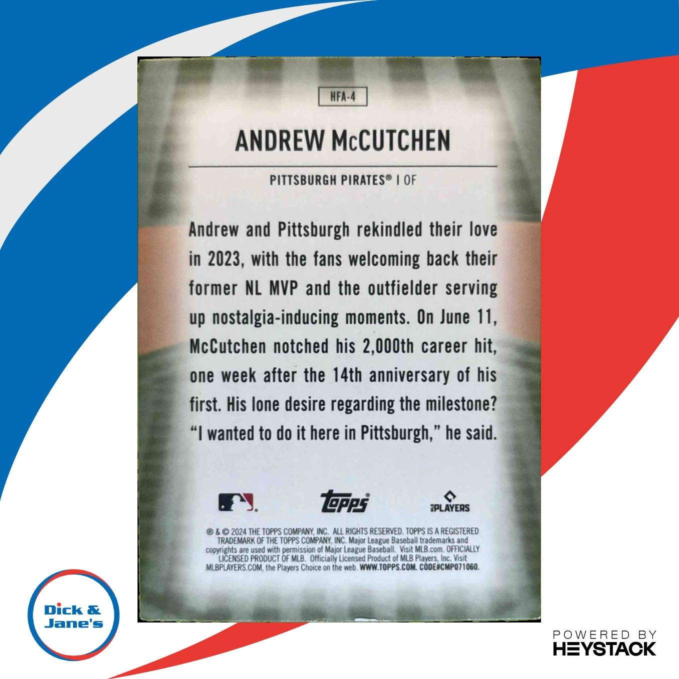 2024 Topps Andrew McCutchen Homefield Advantage #HFA-4 Pittsburgh Pirates - Sports Cards