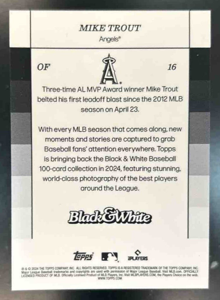 2024 Topps Black & White Mike Trout Yellow /75 #16 - Sports Cards